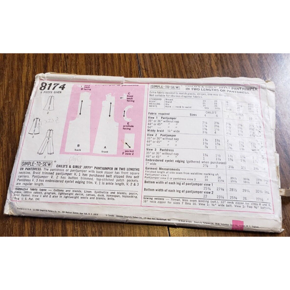 Girls jumpsuit Sewing Pattern Pant Jumper Simplicity 8174 Size 8 - Picture 2 of 5